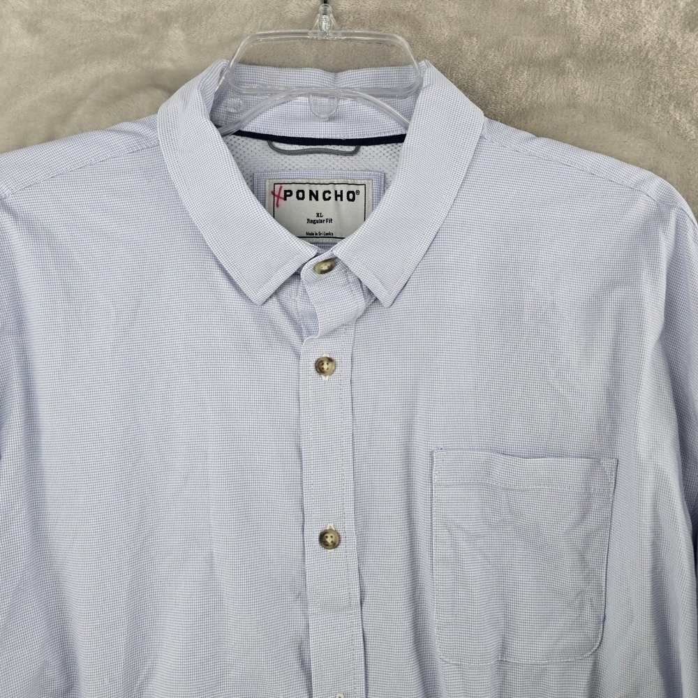 Poncho ultra-lite Shirt Men XL Blue Micro Check Long Sleeve Button Up